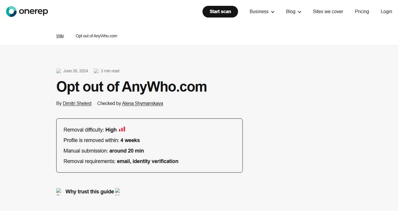 AnyWho.com Opt Out Guide Remove Listing Onerep